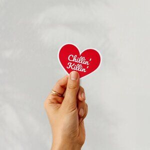 [4 Pack] 🔪 Chillin, Killin — Heart-Shaped Scary Movie Ghost Face Quote Sticker